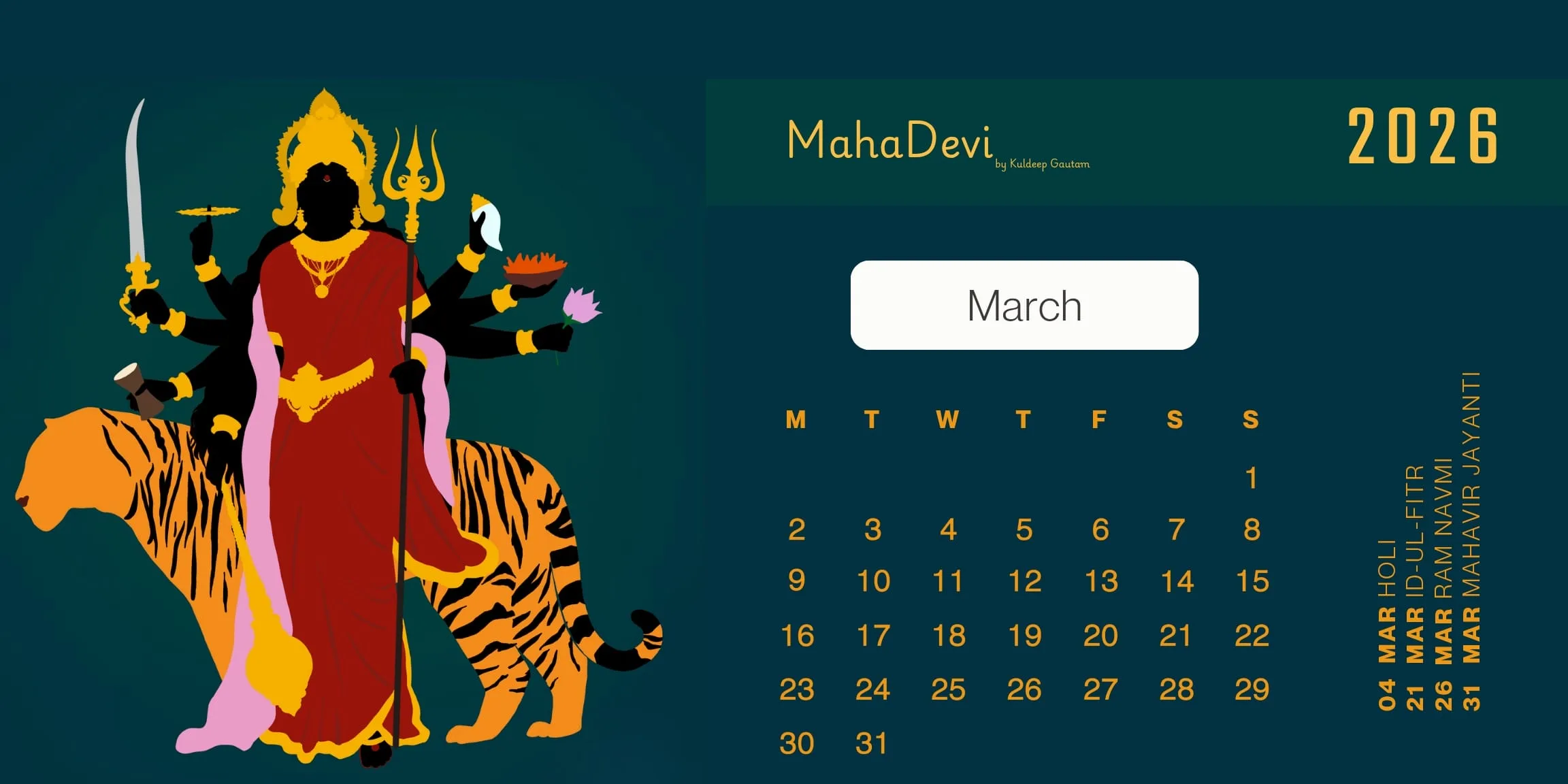 Indic Calendar 2026 March