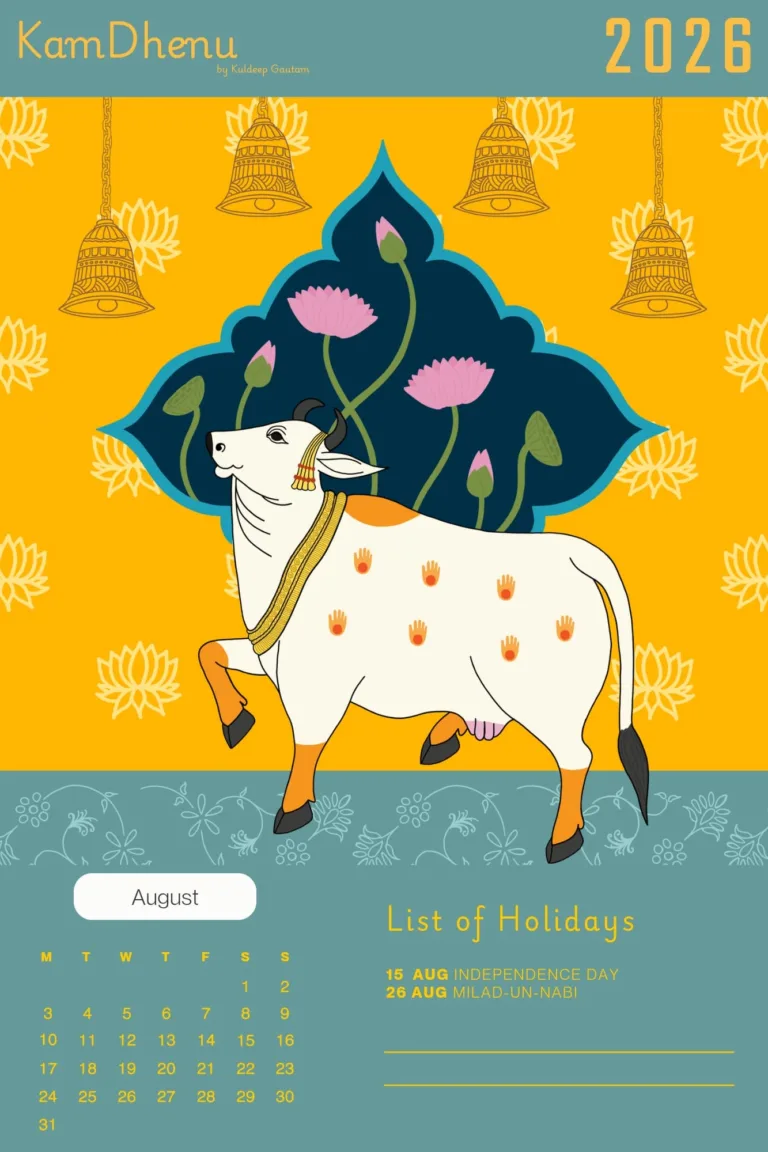 Hindu-wall-calendar-Kamdhenu-art