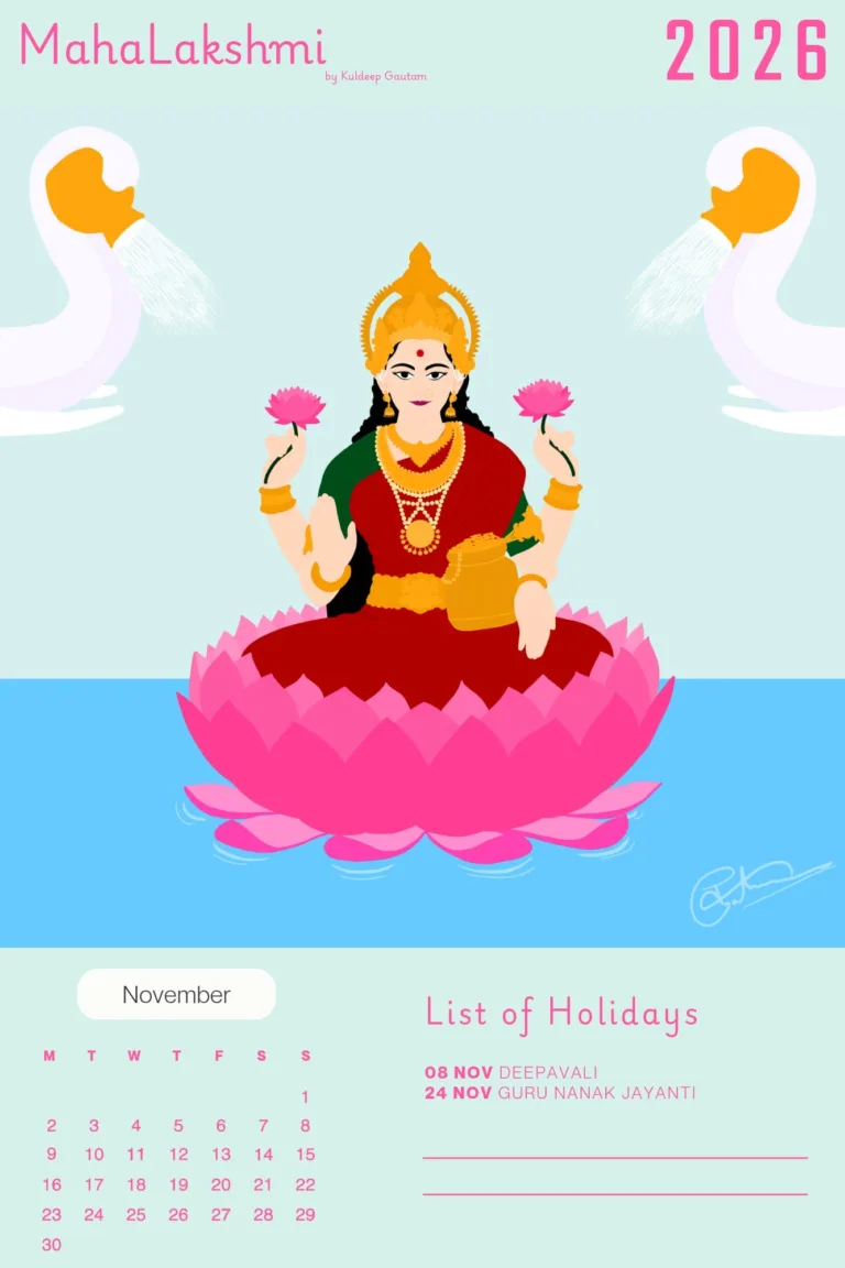 Hindu-wall-calendar-MahaLaxmi-art